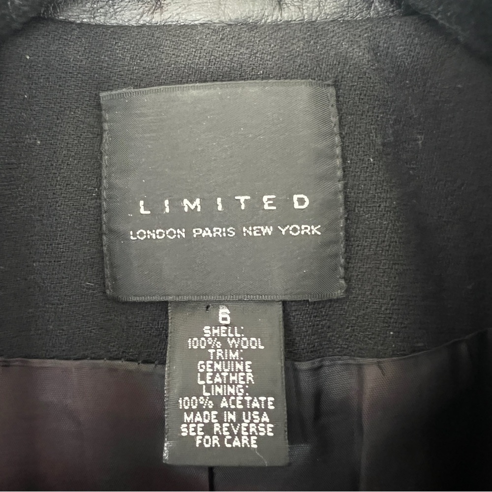 LIMITED 100% Wool Shell Genuine Leather Trim Full Zip Collared Blazer Size 6 - Picture 5 of 14